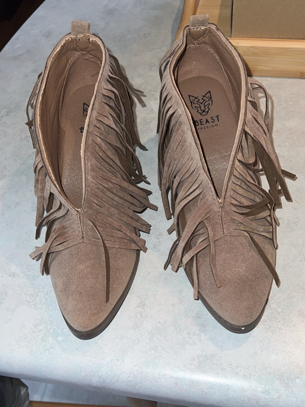Beast Fashion Faux Leather Fringe Ankle Booties Size 7.5 Brown Heeled Boots